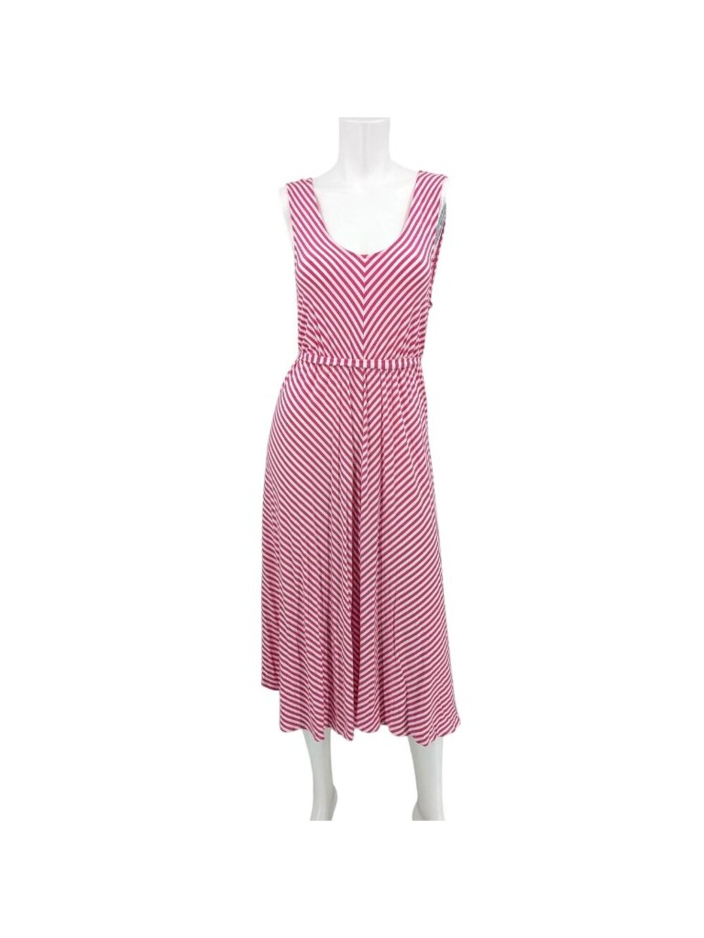 Isabel Maternity Stripe Midi Dress Sleeveless Belted Coastal Nautical Prep Large